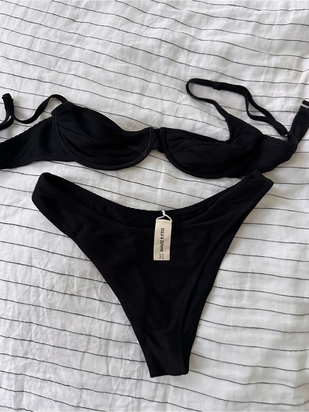Zulu & Zephyr Black Ribbed Two-Piece Bikini Set